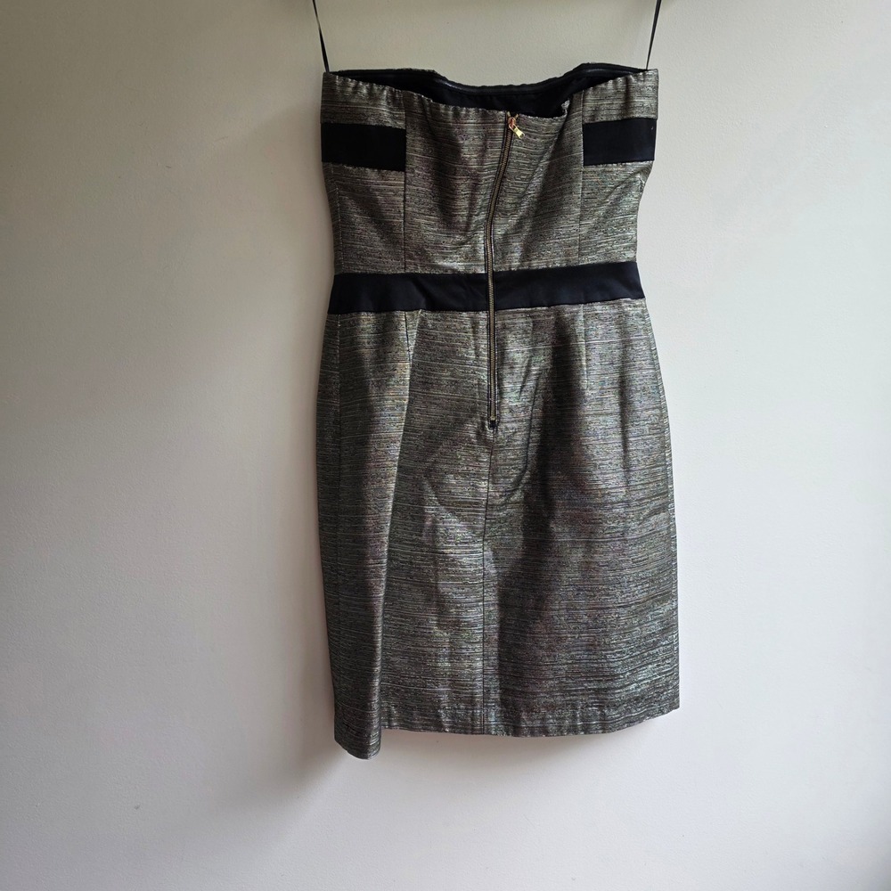 See by Chloe Strapless Metallic Gold Black Panel Mini Cocktail Dress 4 MSRP $395 - Picture 2 of 10